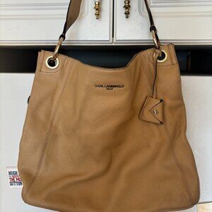 Karl Lagerfeld Beige Leather Shoulder Bag